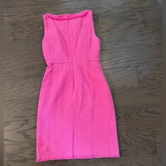 J.Crew sleeveless fuchsia Tweed Sheath Dress Fringe Trim Size 2 Petite - Picture 3 of 9